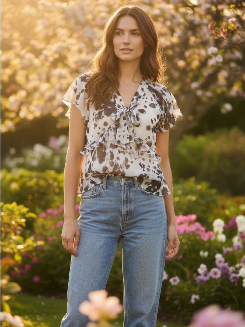Calvin Klein silk watercolor abstract floral top